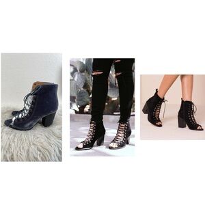 YOKI Brie Lace Up Stacked Heel Peep Toe Gray/Blue Ankle Booties Boots Sz 10 NEW